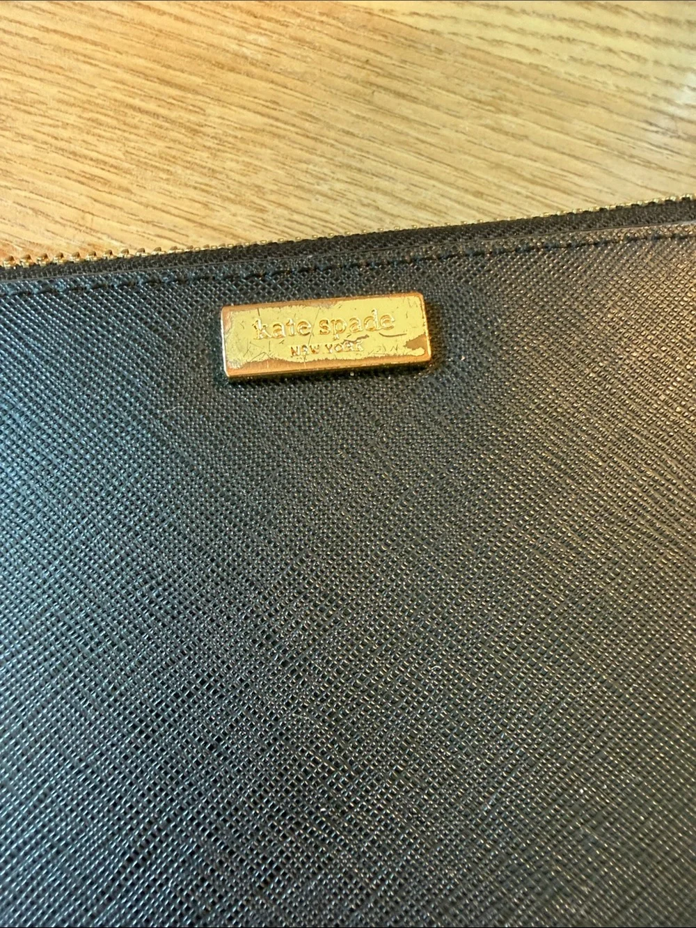 kate spade black zip-around saffiano leather wallet